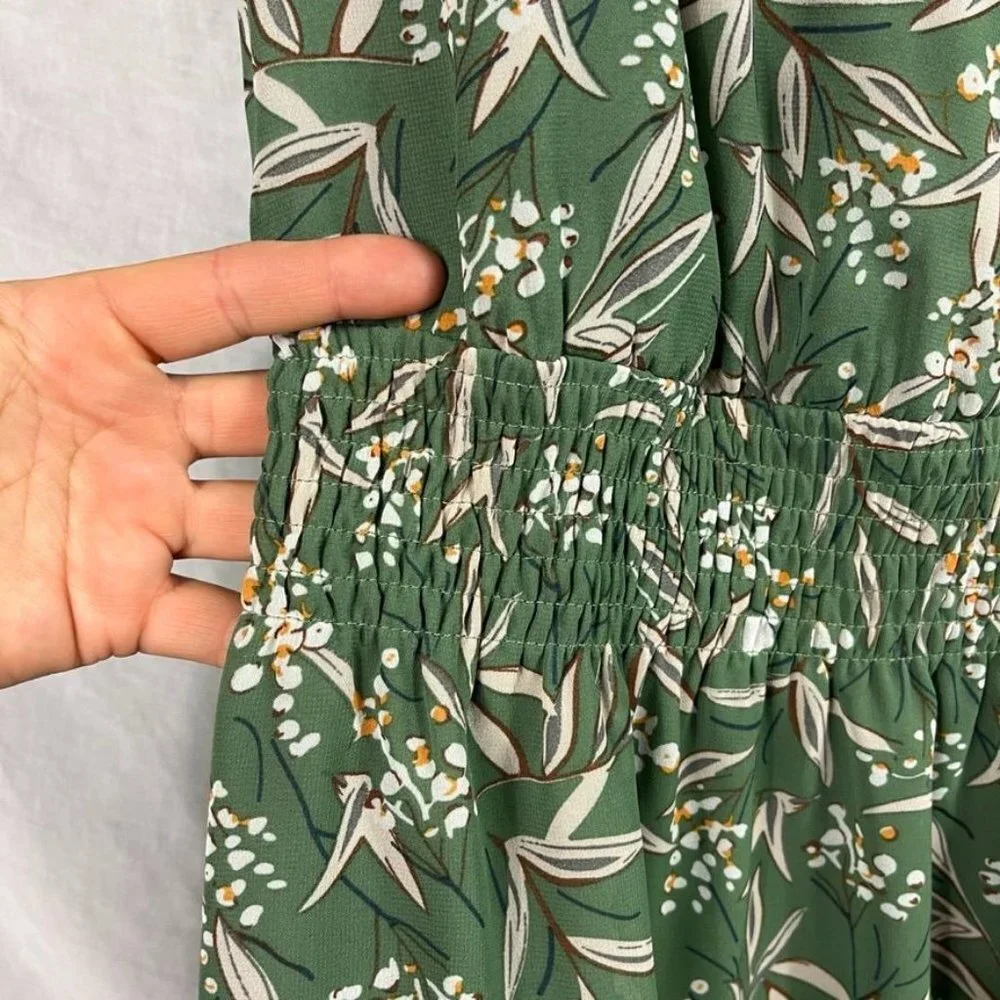 Lush Wrap Top Flutter Sleeve Midi Dres Womens S Sage Green‎ Floral Tiered Ruffle